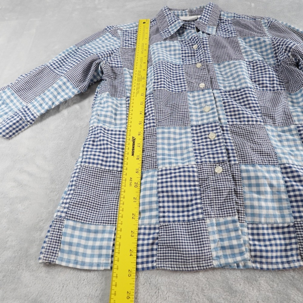 Womens Madras Check Button Up Shirt Blue M Cotton Preppy Coastal Casual - Picture 8 of 11